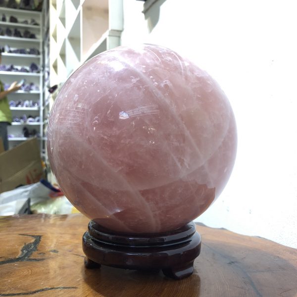 Bi cầu Thạch Anh Hồng – Rose Quartz Sphere (BH119), ĐK: 14,65 CM, KL: 4,36 KG