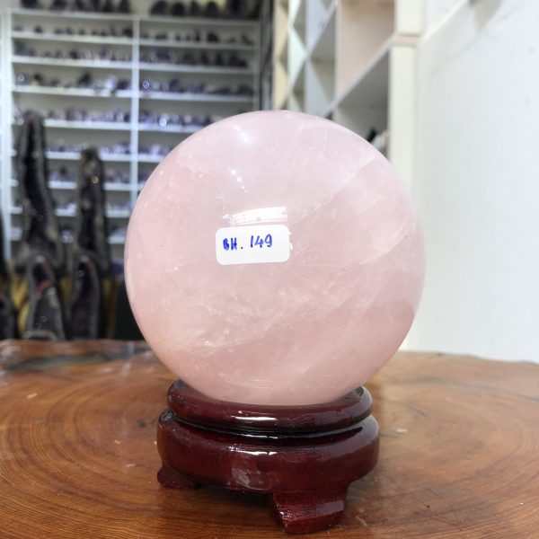 Bi cầu Thạch Anh Hồng – Rose Quartz Sphere (BH149), ĐK: 10,19CM, KL: 1,445 KG