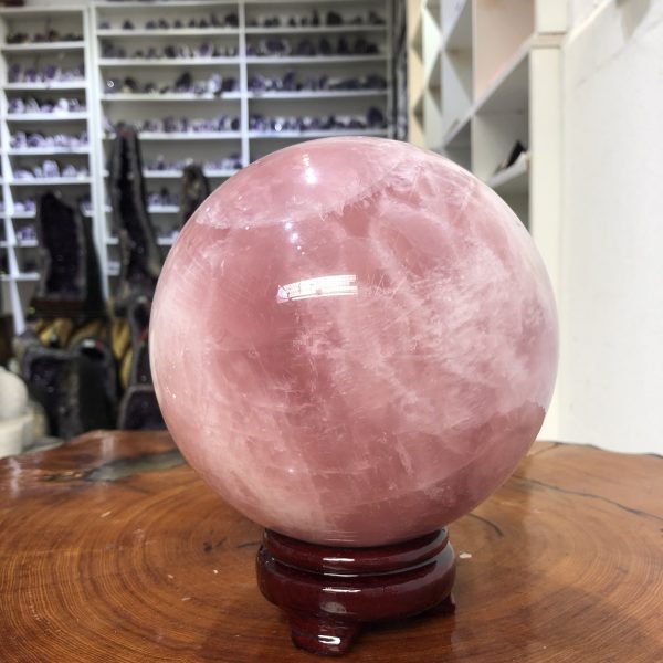 Bi cầu Thạch Anh Hồng – Rose Quartz Sphere (BH136), ĐK: 14,97 CM, KL: 4,55 KG