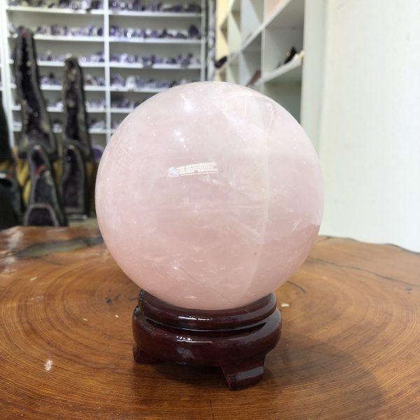 Bi cầu Thạch Anh Hồng – Rose Quartz Sphere (BH150), ĐK: 11,15 CM, KL: 1,855 KG