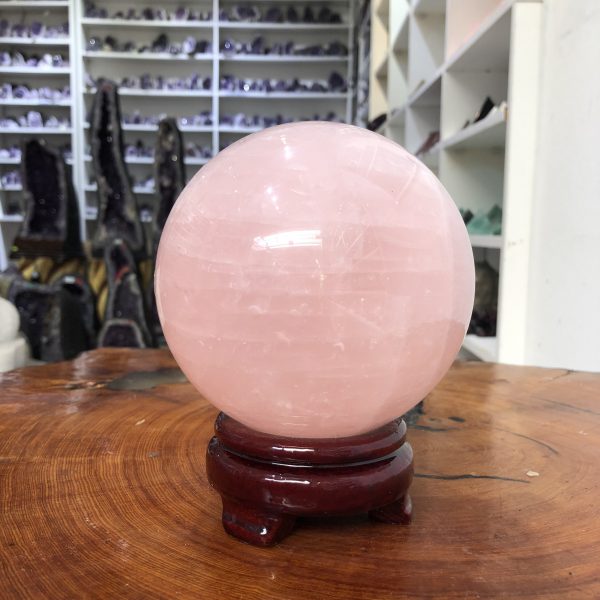 Bi cầu Thạch Anh Hồng – Rose Quartz Sphere (BH139), ĐK: 11,15 CM, KL: 1,965 KG