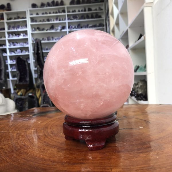 Bi cầu Thạch Anh Hồng – Rose Quartz Sphere (BH123), ĐK: 12,10 CM, KL: 2,355 KG