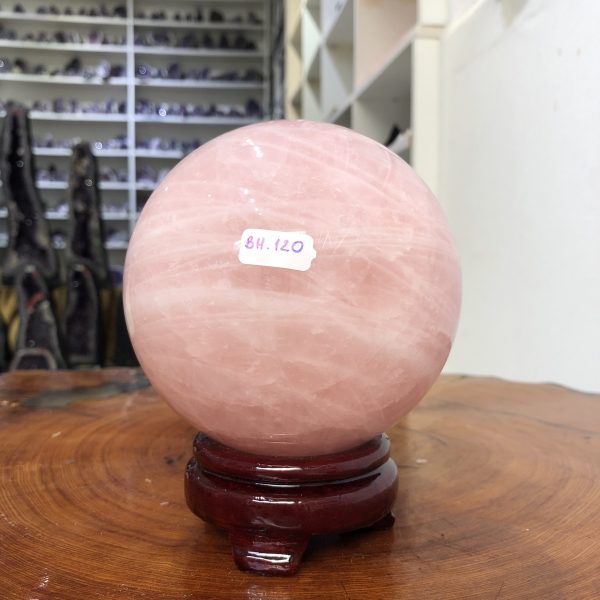 Bi cầu Thạch Anh Hồng – Rose Quartz Sphere (BH120), ĐK: 11,78 CM, KL: 2,2 KG