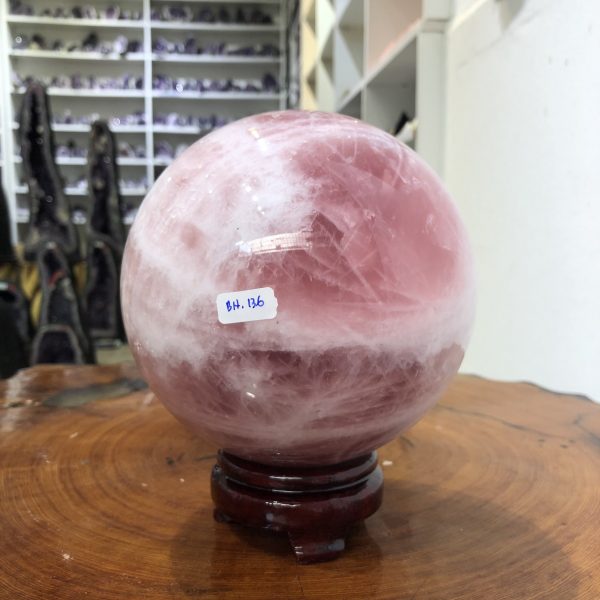 Bi cầu Thạch Anh Hồng – Rose Quartz Sphere (BH136), ĐK: 14,97 CM, KL: 4,55 KG