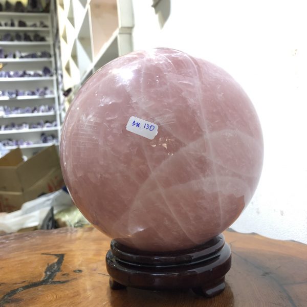 Bi cầu Thạch Anh Hồng – Rose Quartz Sphere (BH119), ĐK: 14,65 CM, KL: 4,36 KG