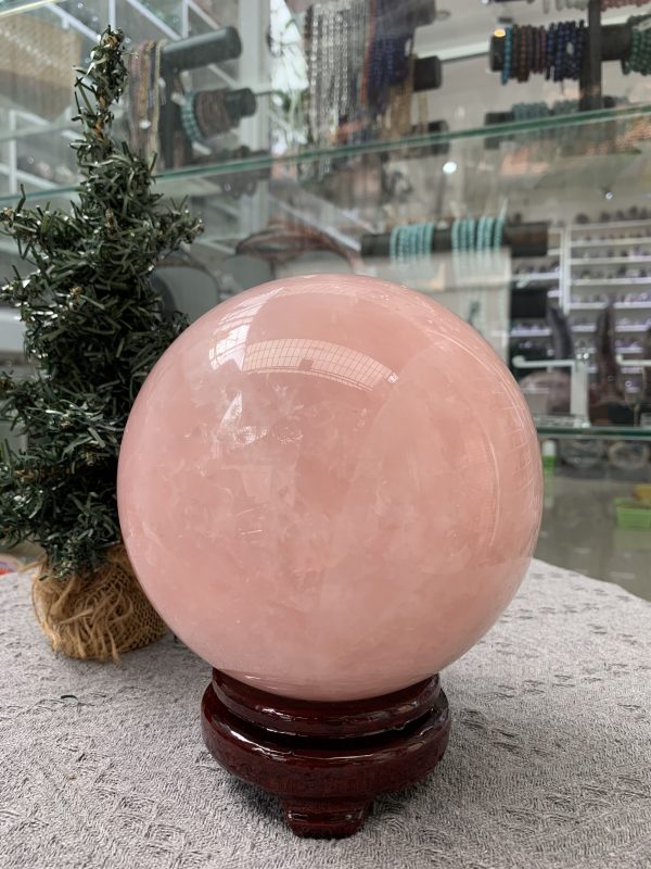 Bi cầu Thạch Anh Hồng – Rose Quartz Sphere (BH177), ĐK: 14,33CM, KL: 4,06KG