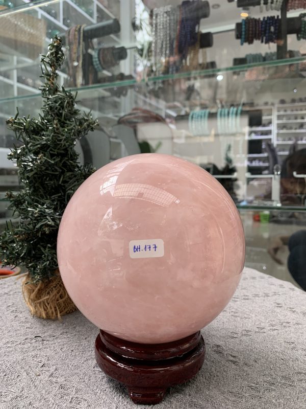 Bi cầu Thạch Anh Hồng – Rose Quartz Sphere (BH177), ĐK: 14,33CM, KL: 4,06KG