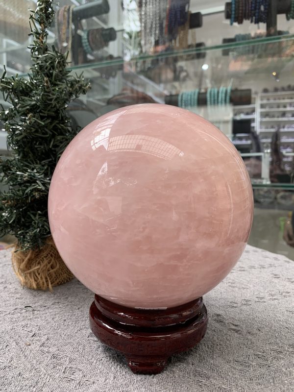 Bi cầu Thạch Anh Hồng – Rose Quartz Sphere (BH177), ĐK: 14,33CM, KL: 4,06KG