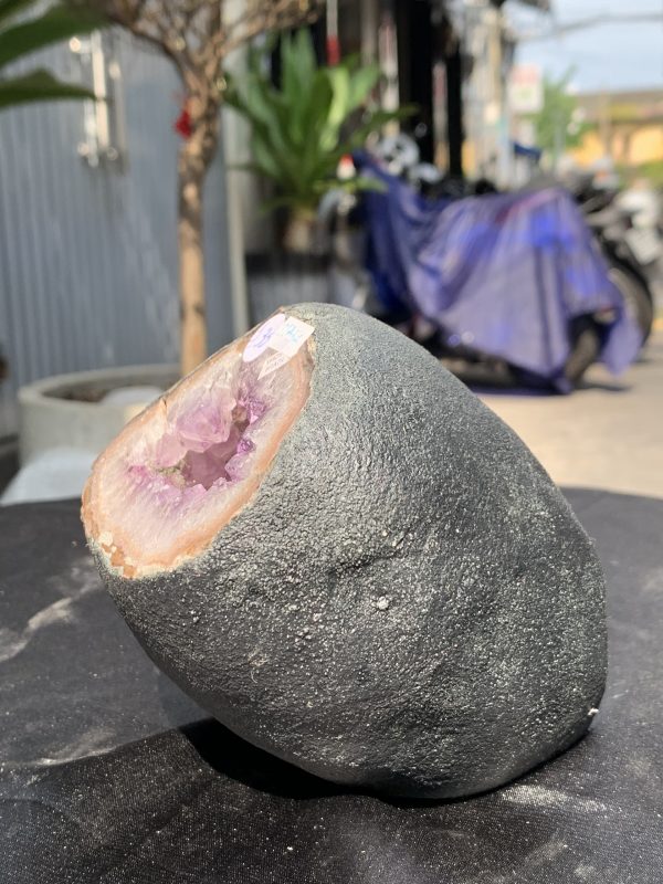 Túi Tiền – Ổ Tụ Tài Thạch Anh Tím – Amethyst (TAT54), KT: 9x7x11CM, KL : 1,325kg