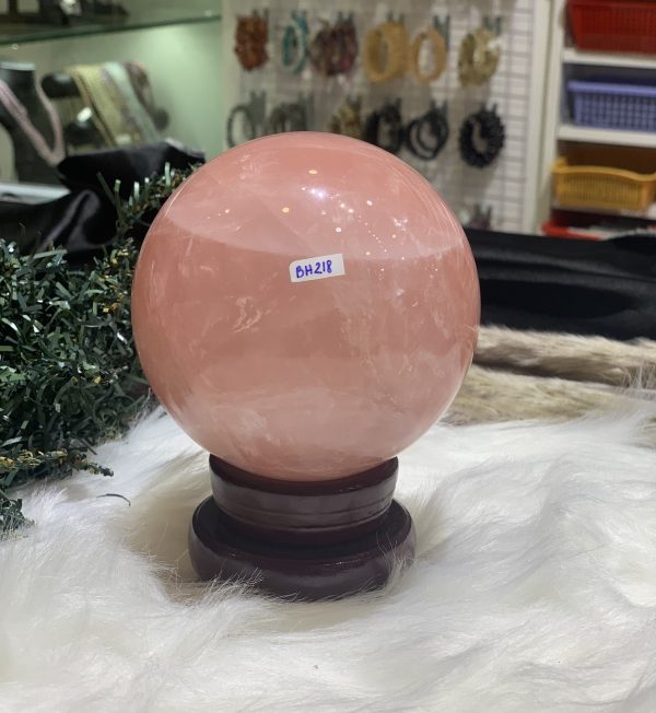 Bi cầu Thạch Anh Hồng sao – Rose Quartz Sphere (BH218), ĐK: 9,6CM, KL: 1,33KG