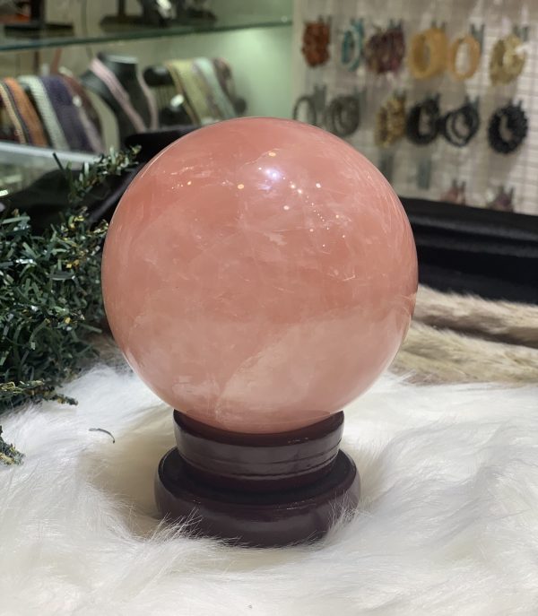 Bi cầu Thạch Anh Hồng sao – Rose Quartz Sphere (BH218), ĐK: 9,6CM, KL: 1,33KG