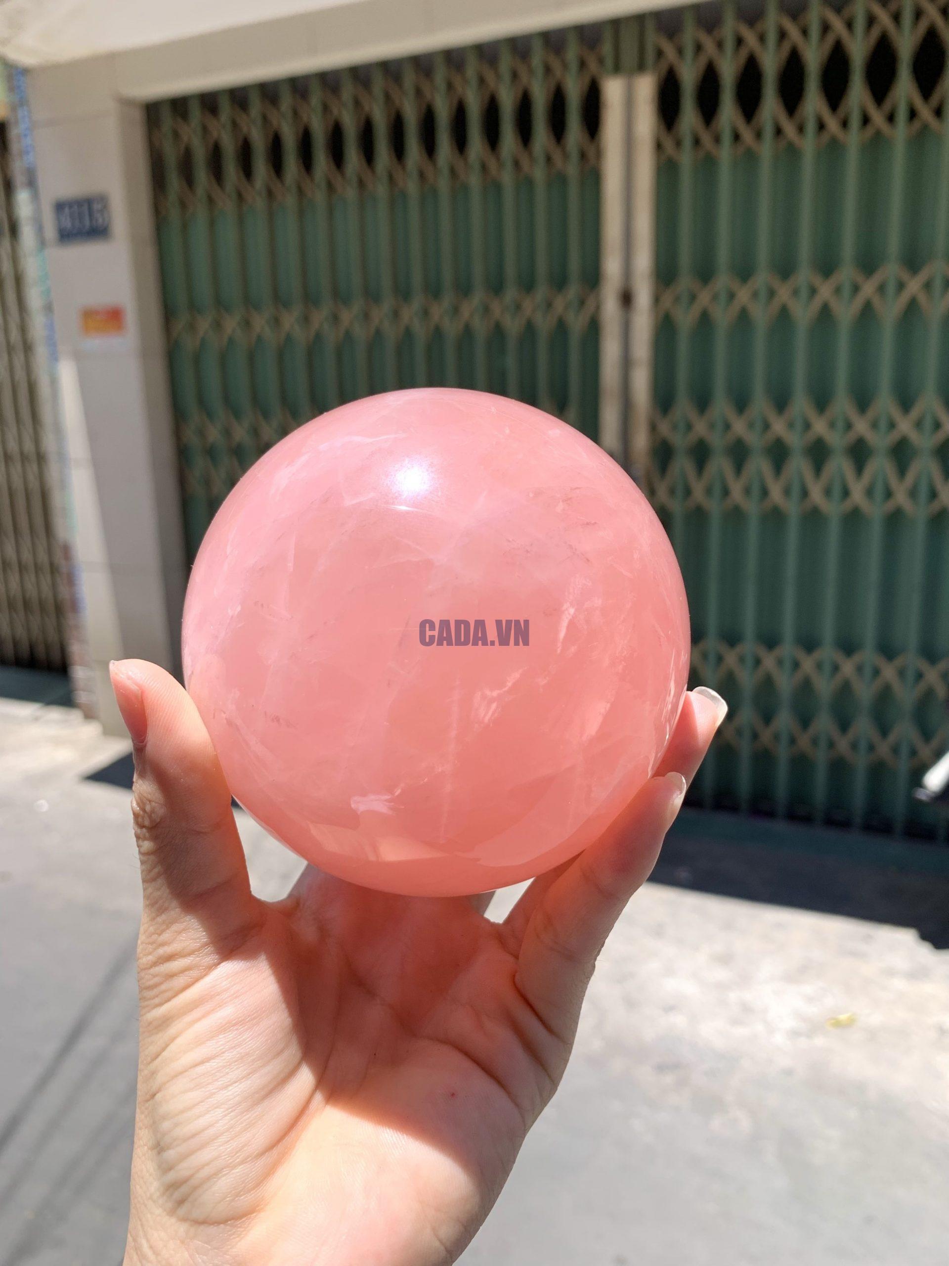 Bi cầu Thạch Anh Hồng sao – Rose Quartz Sphere (BH224), ĐK: 8,8CM, KL: 1,036KG