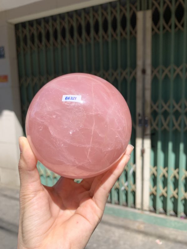 Bi cầu Thạch Anh Hồng sao – Rose Quartz Sphere (BH221), ĐK: 9,6CM, KL: 1,328KG