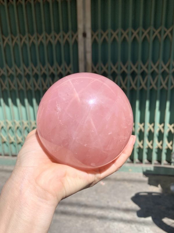 Bi cầu Thạch Anh Hồng sao – Rose Quartz Sphere (BH221), ĐK: 9,6CM, KL: 1,328KG