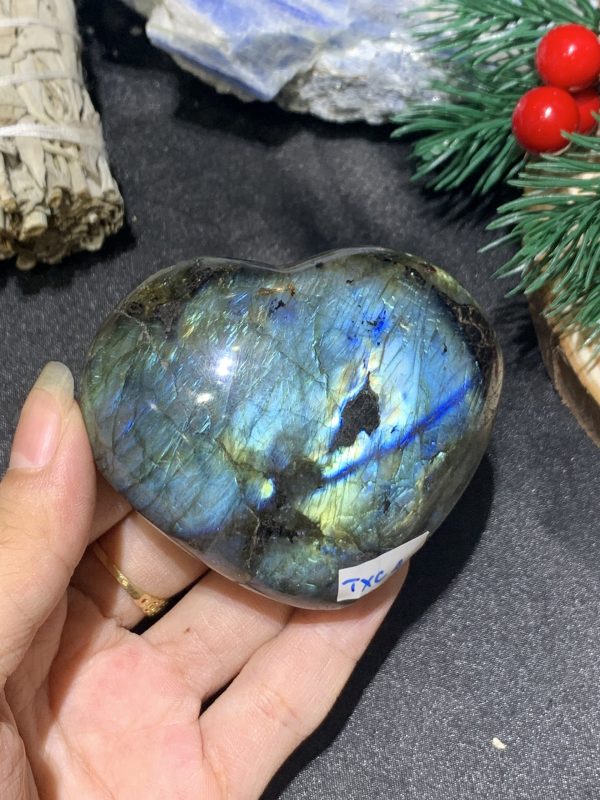 TRÁI TIM ĐÁ XÀ CỪ – Labradorite (TXC4) – KT: 6,7*5,4CM, KL: 0,18KG