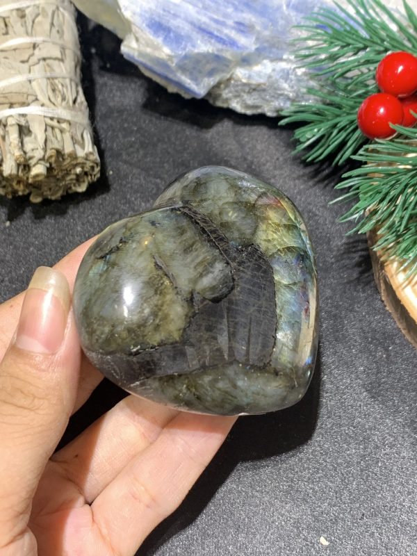 TRÁI TIM ĐÁ XÀ CỪ – Labradorite (TXC4) – KT: 6,7*5,4CM, KL: 0,18KG