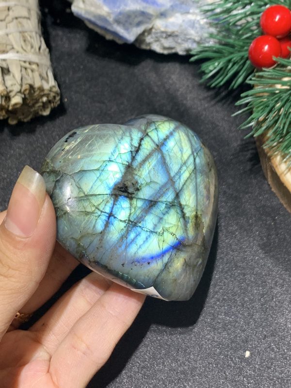 TRÁI TIM ĐÁ XÀ CỪ – Labradorite (TXC5) – KT: 6,3*7,02CM, KL: 0,172KG