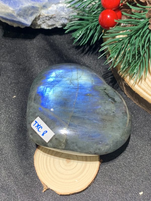 TRÁI TIM ĐÁ XÀ CỪ – Labradorite (TXC8) – KT: 6,36 *7,32CM, KL: 0,192KG