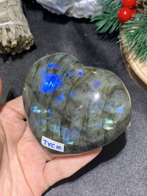 TRÁI TIM ĐÁ XÀ CỪ – Labradorite (TXC10) – KT: 6,84*7,65CM, KL: 0,256KG