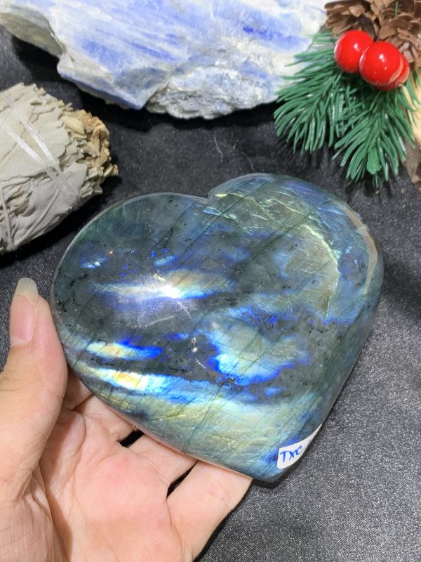 TRÁI TIM ĐÁ XÀ CỪ – Labradorite (TXC31) – KT: 8,21*9,14CM, KL:0,36KG