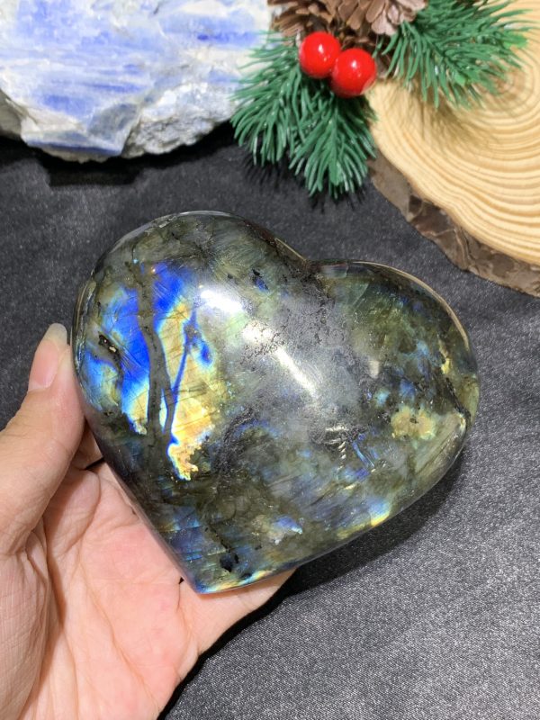 TRÁI TIM ĐÁ XÀ CỪ – Labradorite (TXC33) – KT: 8,57*9,35CM, KL: 0,412KG