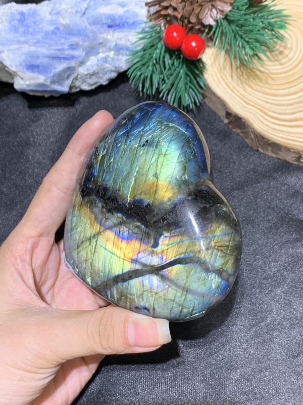 TRÁI TIM ĐÁ XÀ CỪ – Labradorite (TXC33) – KT: 8,57*9,35CM, KL: 0,412KG