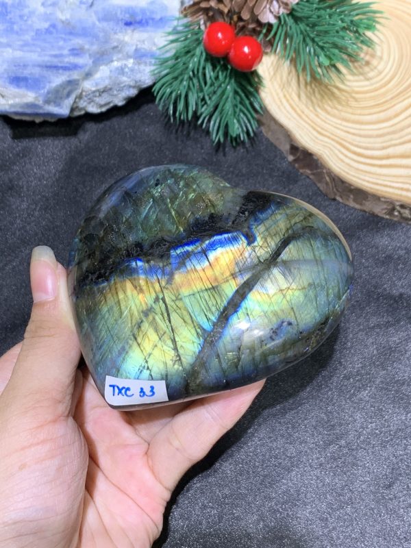 TRÁI TIM ĐÁ XÀ CỪ – Labradorite (TXC33) – KT: 8,57*9,35CM, KL: 0,412KG