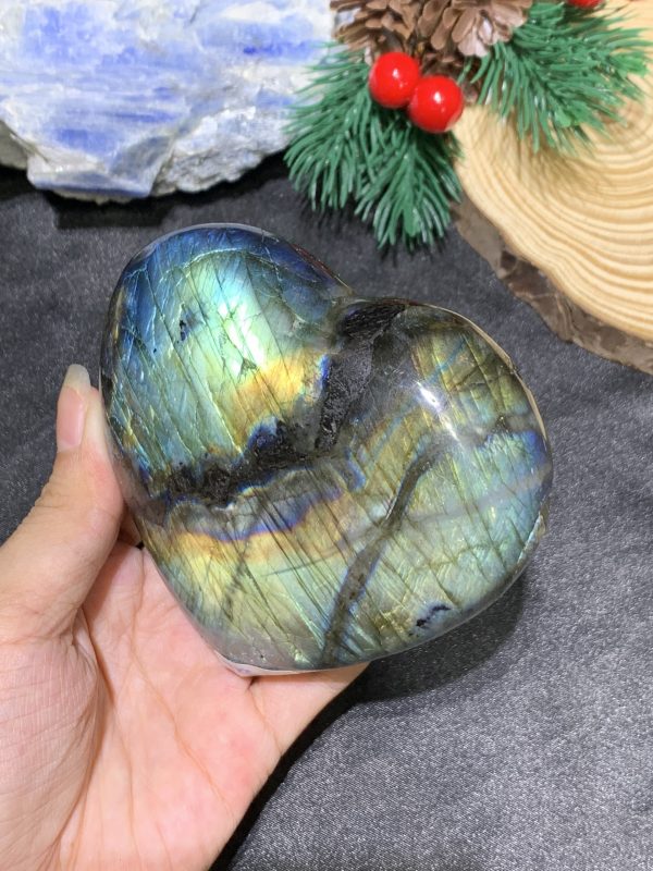 TRÁI TIM ĐÁ XÀ CỪ – Labradorite (TXC33) – KT: 8,57*9,35CM, KL: 0,412KG