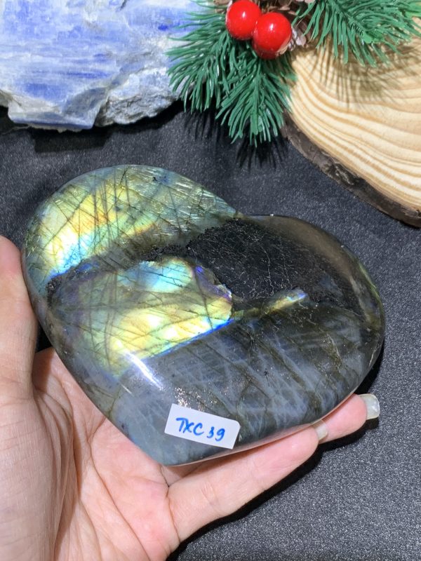 TRÁI TIM ĐÁ XÀ CỪ – Labradorite (TXC39) – KT: 9,4*10,94CM, KL: 0,546KG