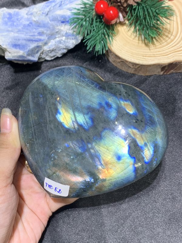 TRÁI TIM ĐÁ XÀ CỪ – Labradorite (TXC52) – KT: 11,3*9CM, KL: 0,675KG