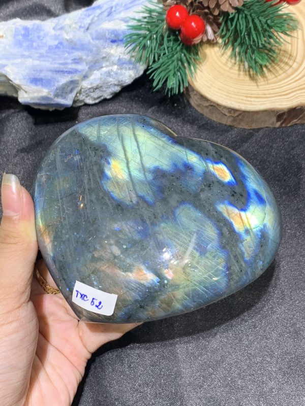 TRÁI TIM ĐÁ XÀ CỪ – Labradorite (TXC52) – KT: 11,3*9CM, KL: 0,675KG