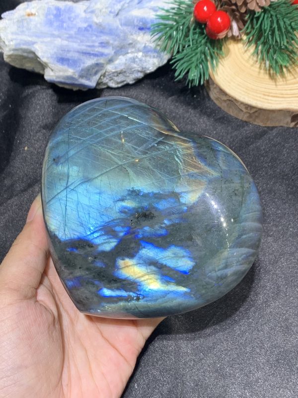 TRÁI TIM ĐÁ XÀ CỪ – Labradorite (TXC52) – KT: 11,3*9CM, KL: 0,675KG