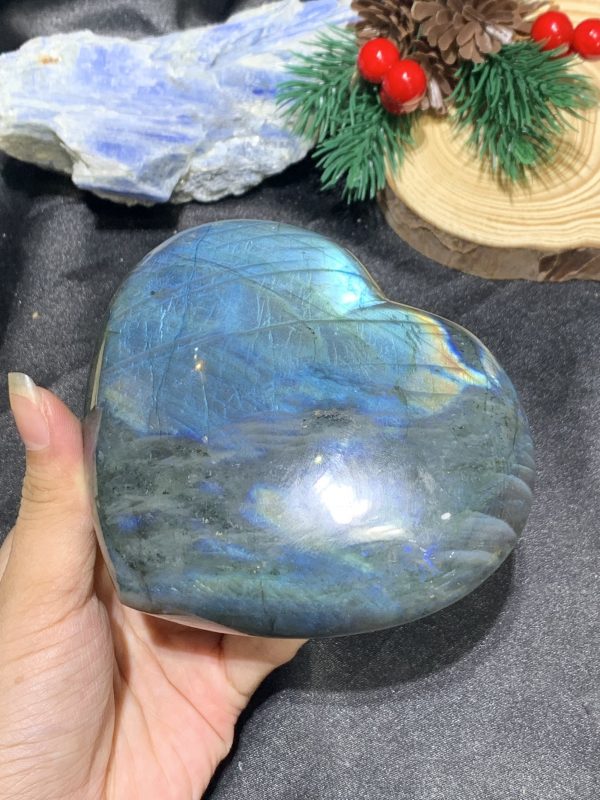 TRÁI TIM ĐÁ XÀ CỪ – Labradorite (TXC52) – KT: 11,3*9CM, KL: 0,675KG