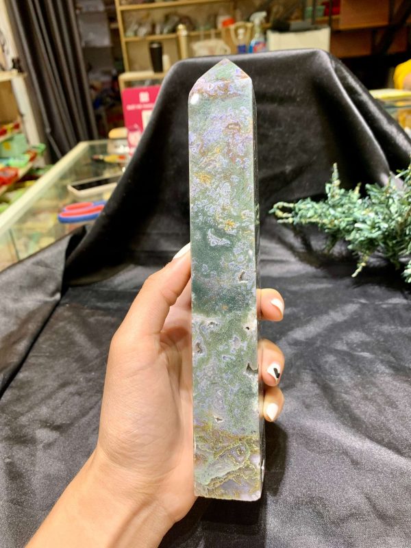 TRỤ MOSS AGATE (MA23), KT: 20,5*3,5CM, KL: 632GRAM| CADA DECOR